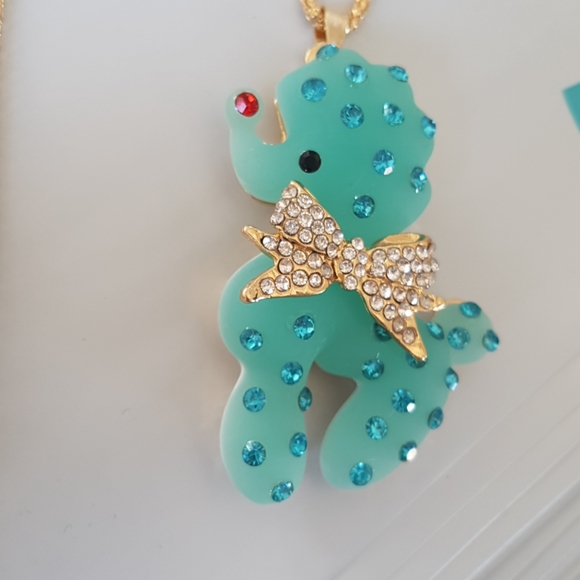 Betsey Johnson Style Necklace Blue Crystal Pendant - Picture 2 of 12